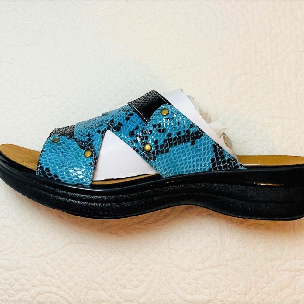 Dr. Comfort Blue & Black Snakeskin Sandals